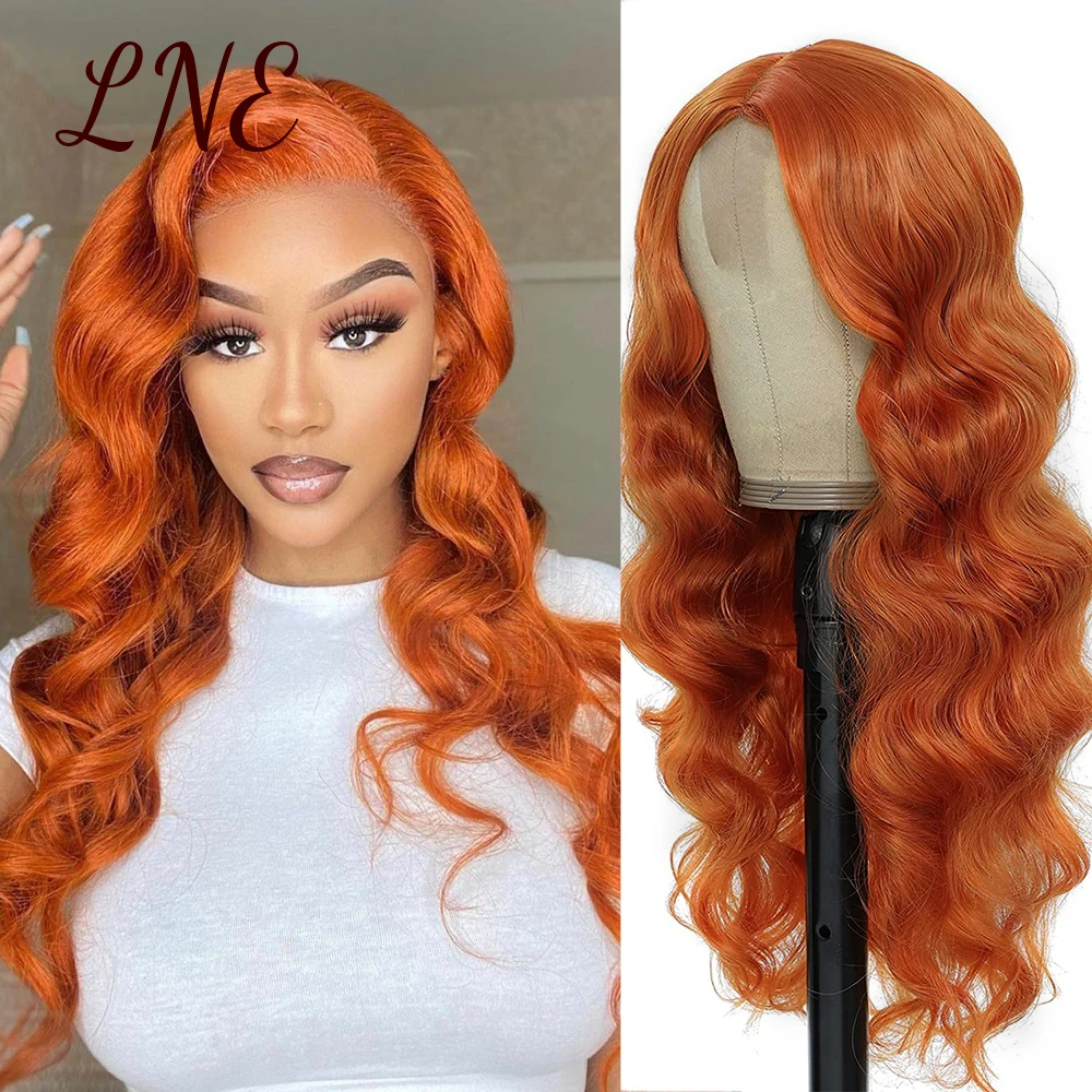 

LNE Ginger Lace Front Wig Curly Hair T Part Body Wave Human Hair Wig Pre Plucked Orange Brazilian Natural Hair For Woman L59121