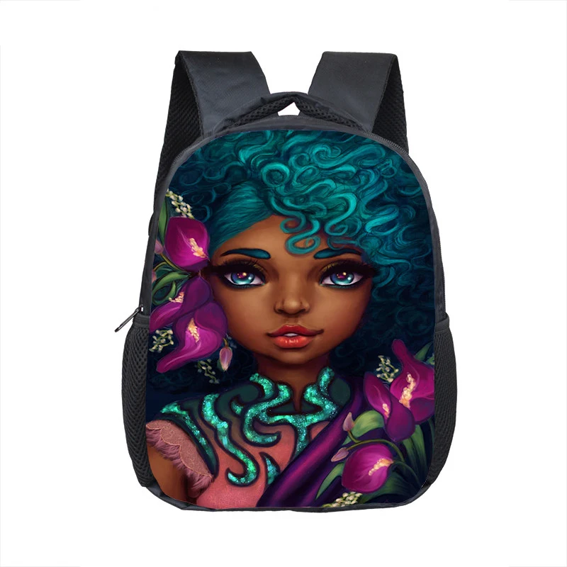 

12 Inch Afro Girls Brown Beauty Princess Backpack Children School Bag Kids Kindergarten Backpack Baby Toddler Bag