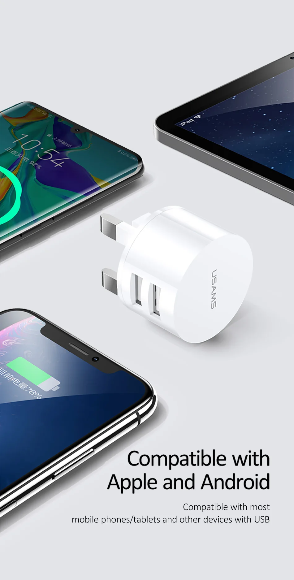 USAMS 5 в 2.1A двойное USB зарядное устройство для iPhone iPad US/EU/UK быстрое зарядное устройство для samsung Xiaomi Mini круглое дорожное зарядное устройство для телефона
