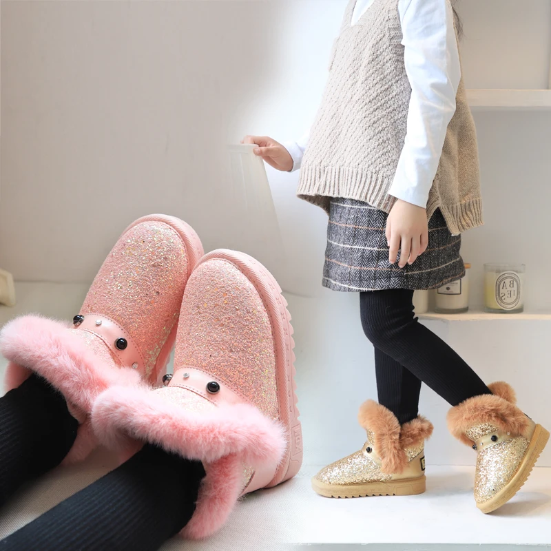 Зимние ботинки для девочек ULKNN детская обувь детские плюшевая теплая Модная