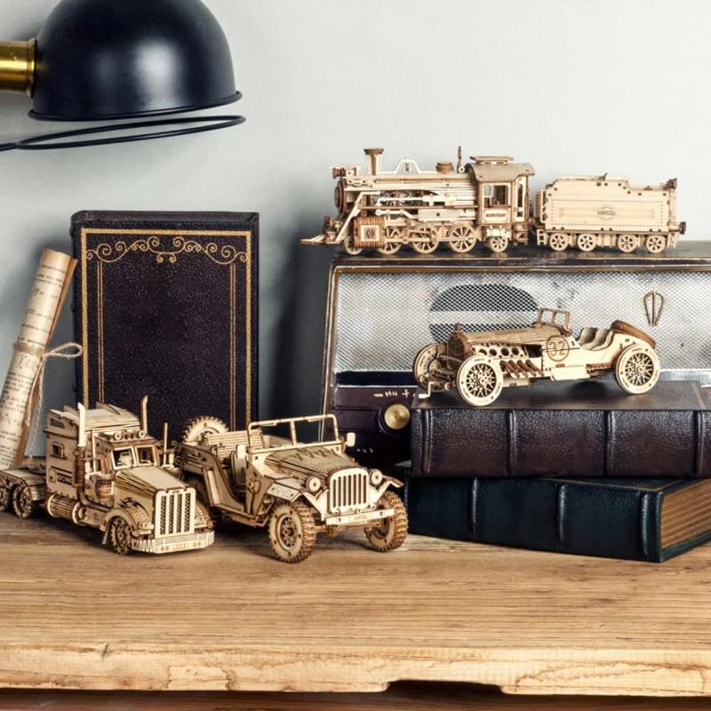 

3D Wooden Puzzle Train Model DIY Wooden Train Toy Mechanical train model kit DSD666