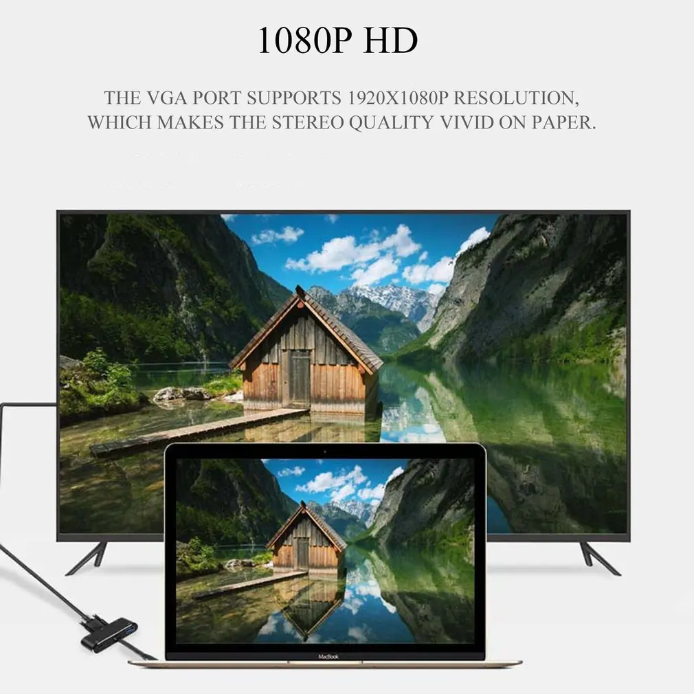 Концентратор USB Type C адаптер 4K в HDMI/VGA/3 5 мм аудиоразъем/USB 3 0 порт/PD конвертер для