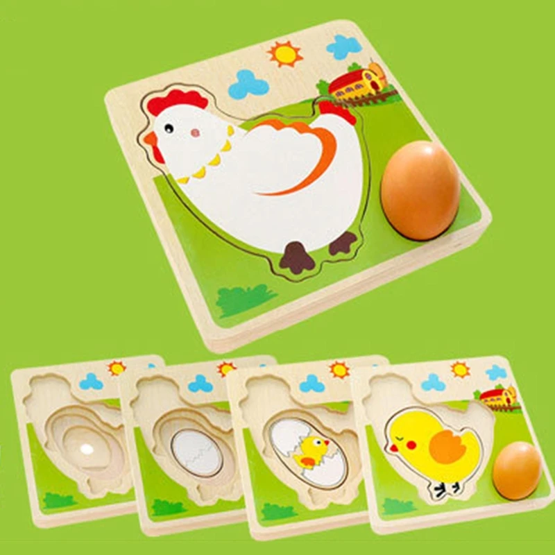 Деревянный пазл цыпленок курица несущая яйца процесс головоломка раннего