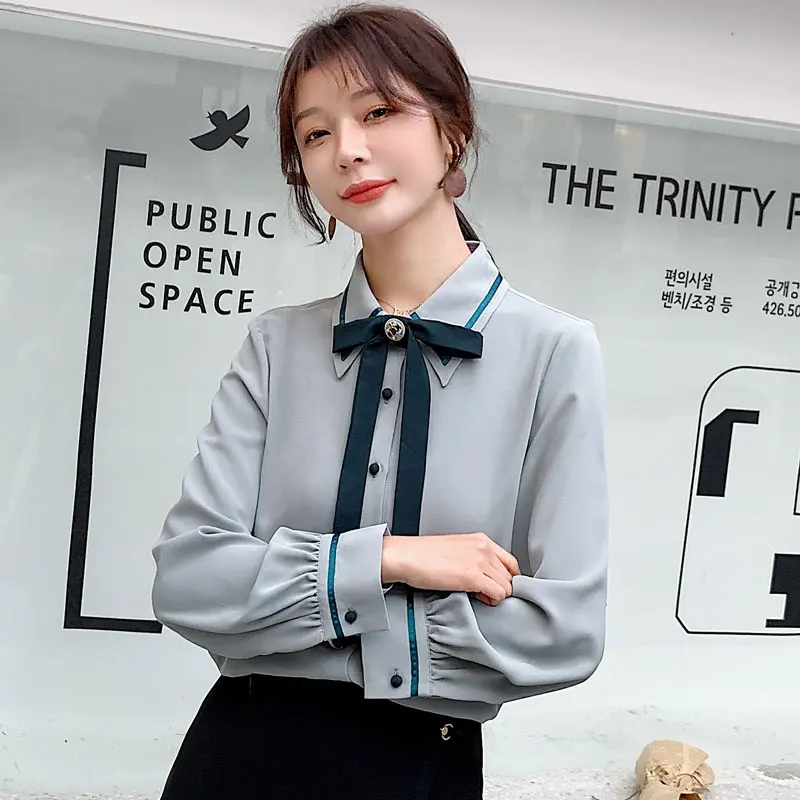 Блузка женская модная 2020 рубашка одежда в Корейском стиле Осенние повседневные