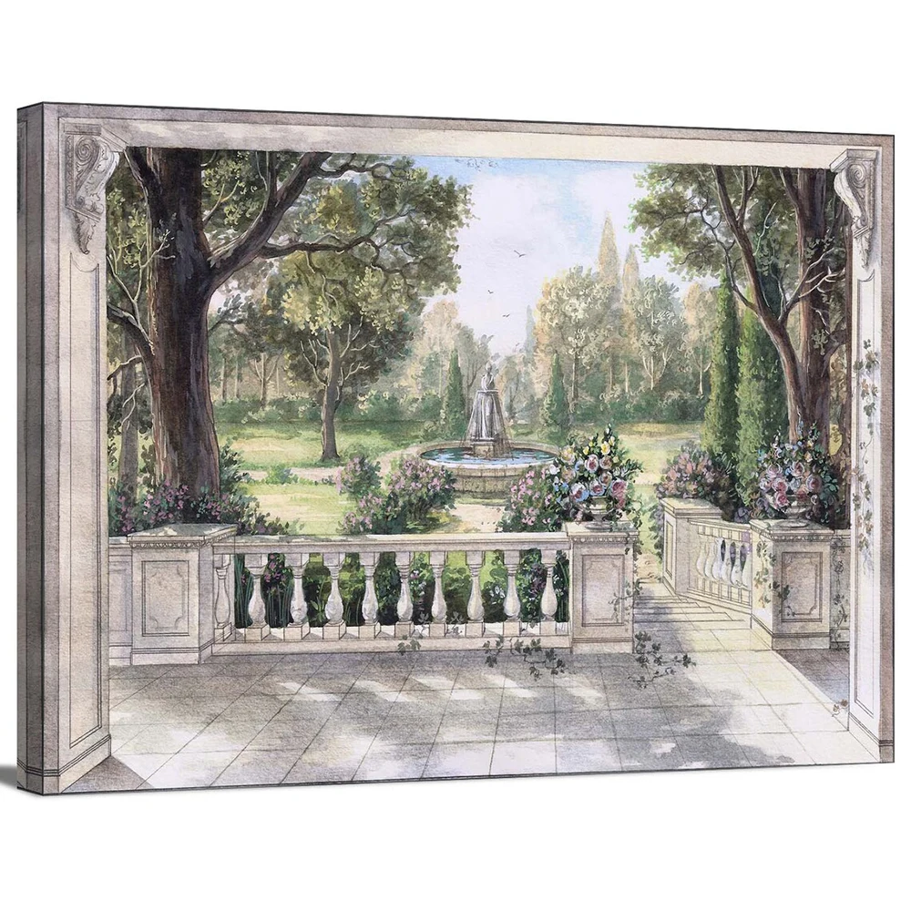 

HD Printed Landscape Canvas Painting Wall Art Terrace Garden Flowers Scenic Poster Home Decor Bedroom Background Pictures Frame