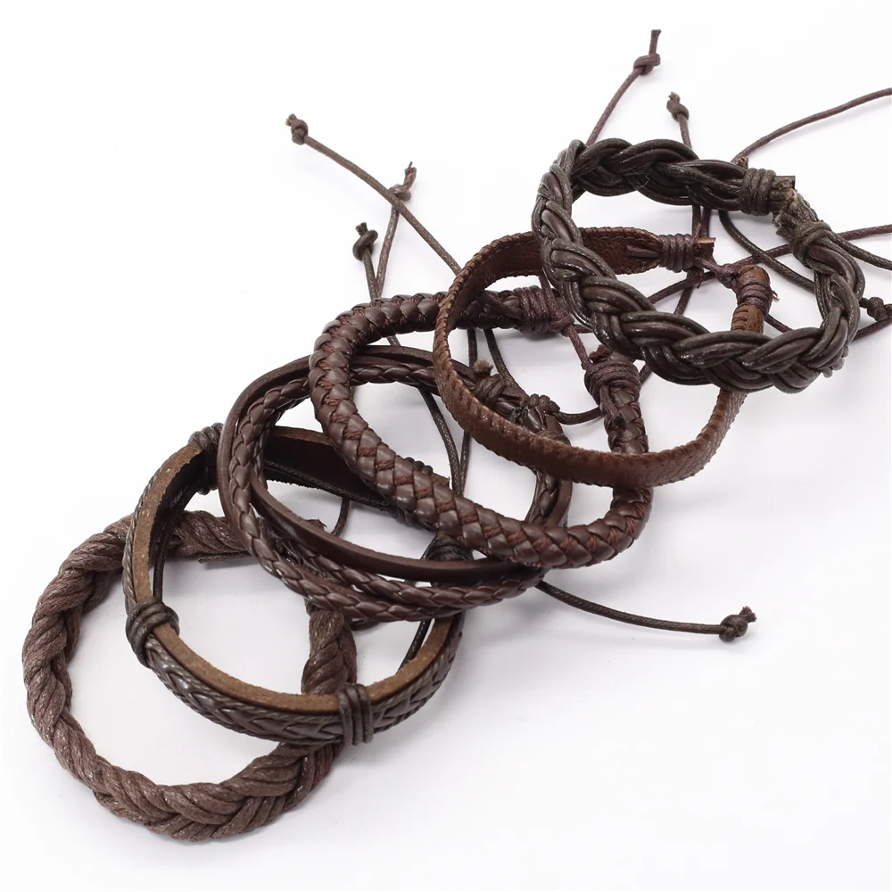 Мужской плетеный браслет ручной работы из натуральной кожи в стиле панк