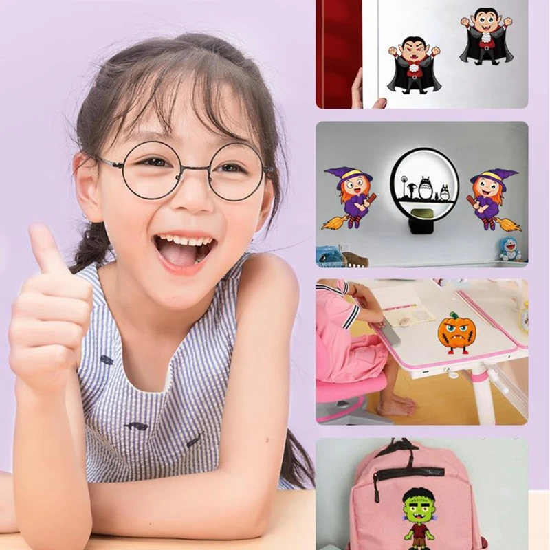 

D0JC Halloween Sticker Home Decoration DIY Customized Scrapbook Sticker Self-Adhesive Repeat Pasting Sticker Montessori Toy