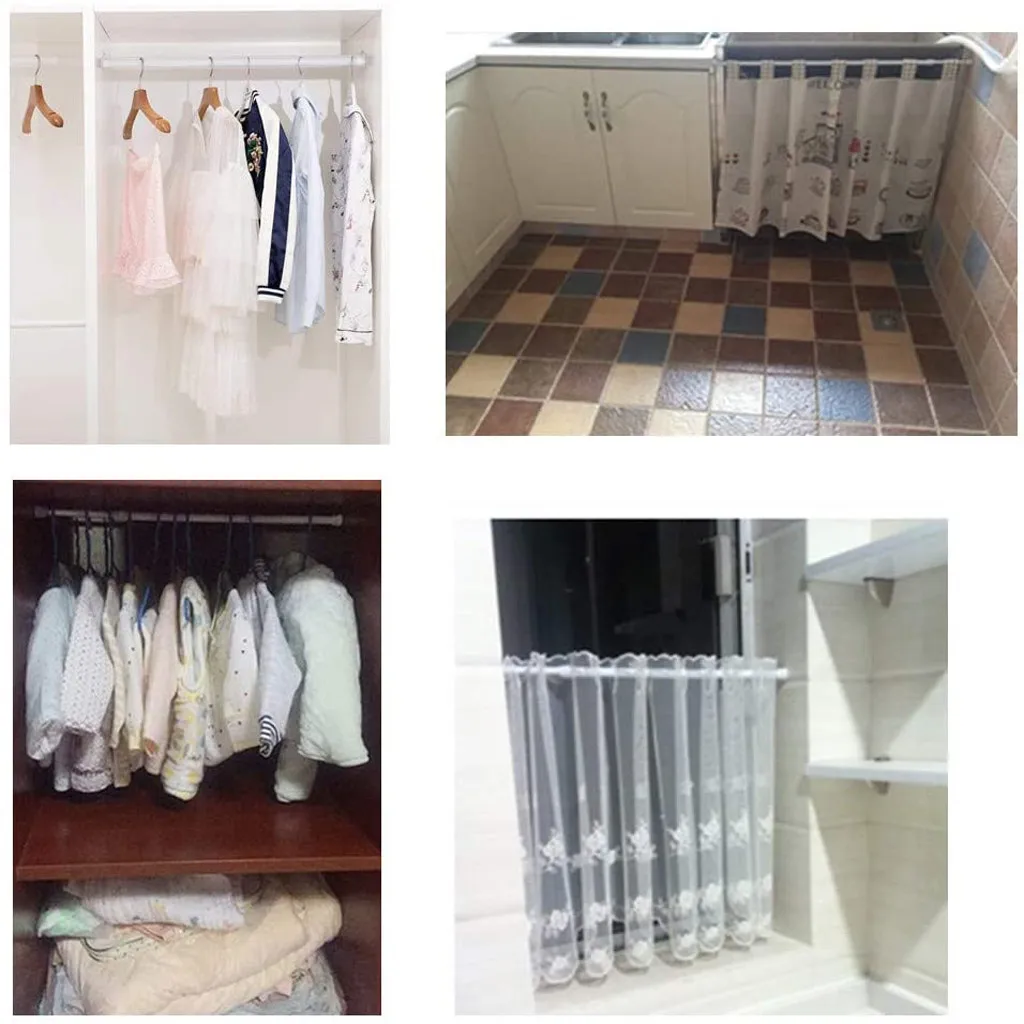 

Tension Rods, 4 Pack Adjustable Spring Steel Cupboard Bars Tension Curtain Rod #jsw