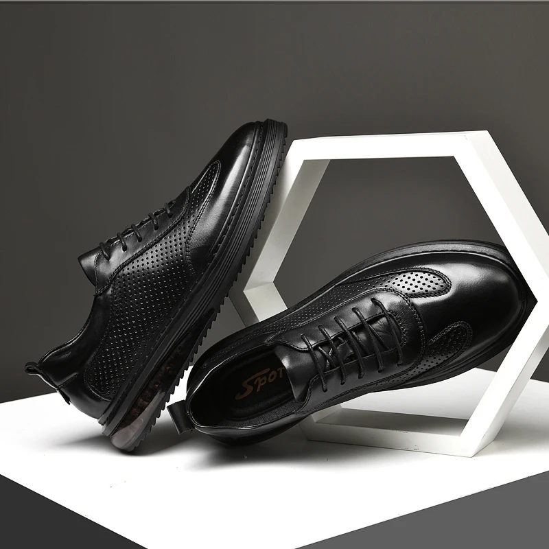 Beli Sneakers Kasual Pria Musim Panas Sepatu Kasual Remaja Lubang Kulit Asli Untuk Pria Sepatu Jalan Pria Antiselip Sepatu Pria Dapat Dipakai