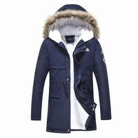 winter mens cotton padded jacket korean version of the hooded padded and velvetpadded jacket newmid length padded jacket trend
