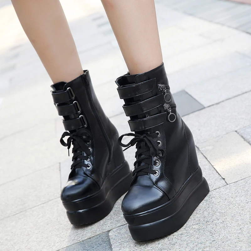 2019 Women Wedge 12cm High Heels luxury black sock help Boots Fetish Ankle Block Fall 5cm Platform Shoes Martin boots | Обувь