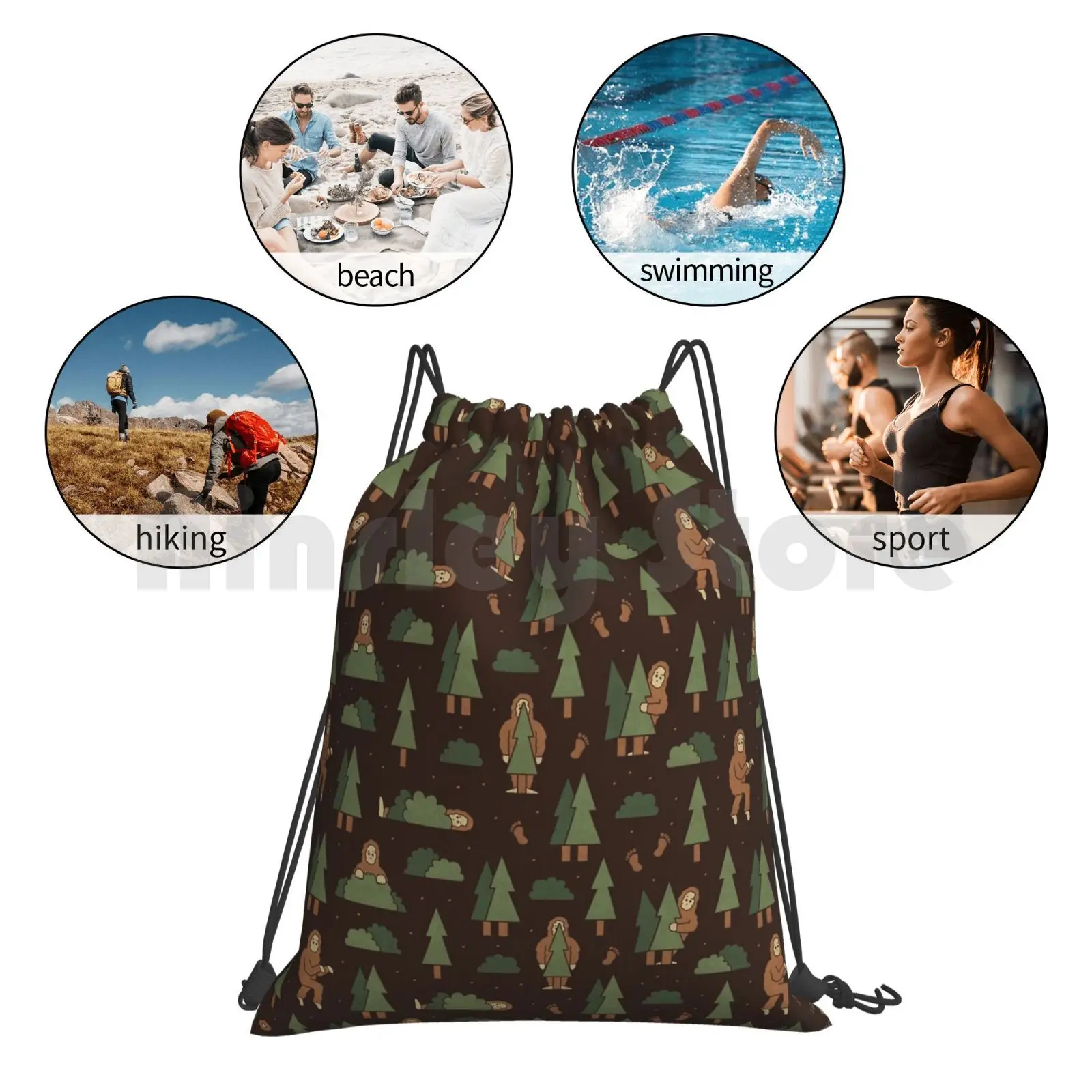 

Bigfoot Forest Backpack Drawstring Bag Riding Climbing Gym Bag Sasquatch Pattern Patterns Bigfoot Paranormal Forest Nature
