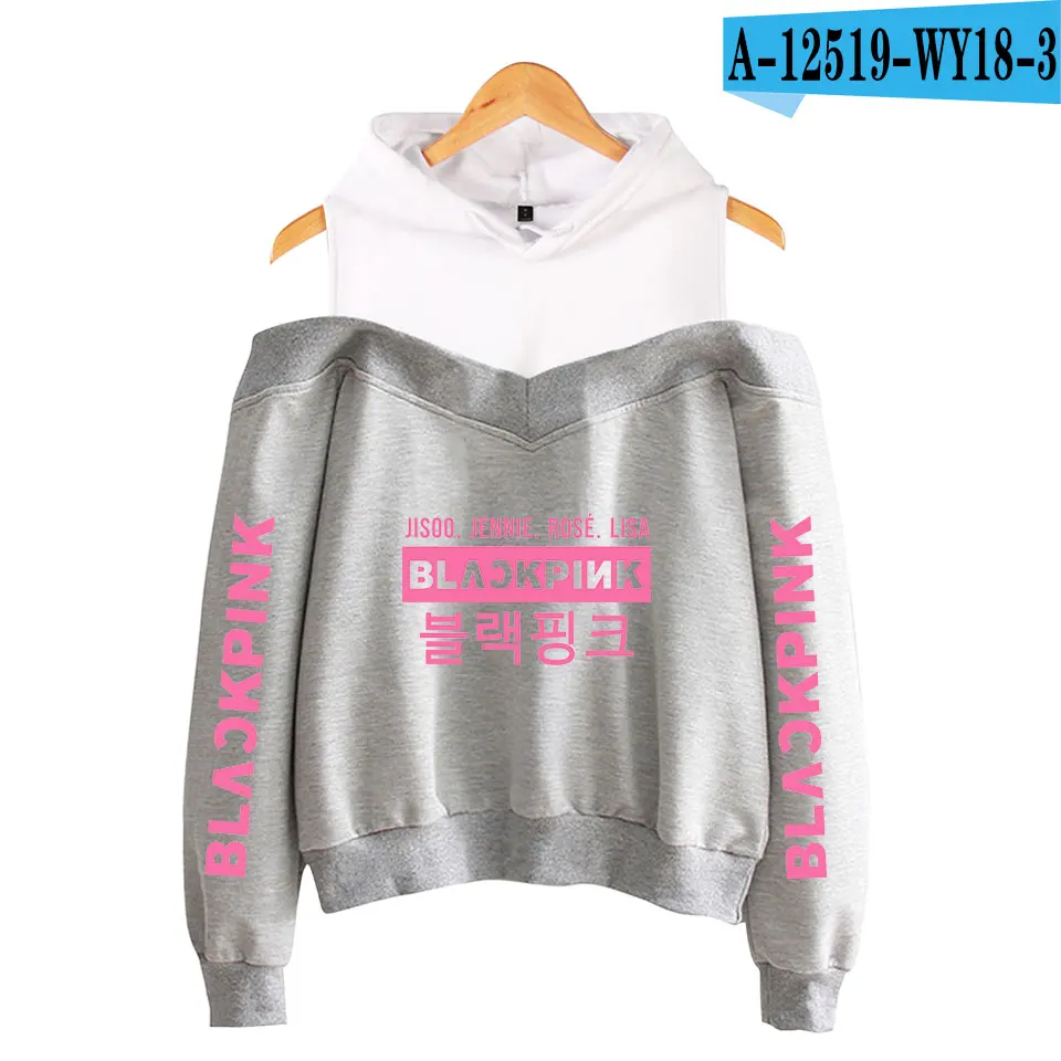 gray Сексуальные модные черные розовые толстовки женские Kpop толстовки с принтом Blackpink женские толстовки без бретелек хип-хоп толстовка - Цвет: gray