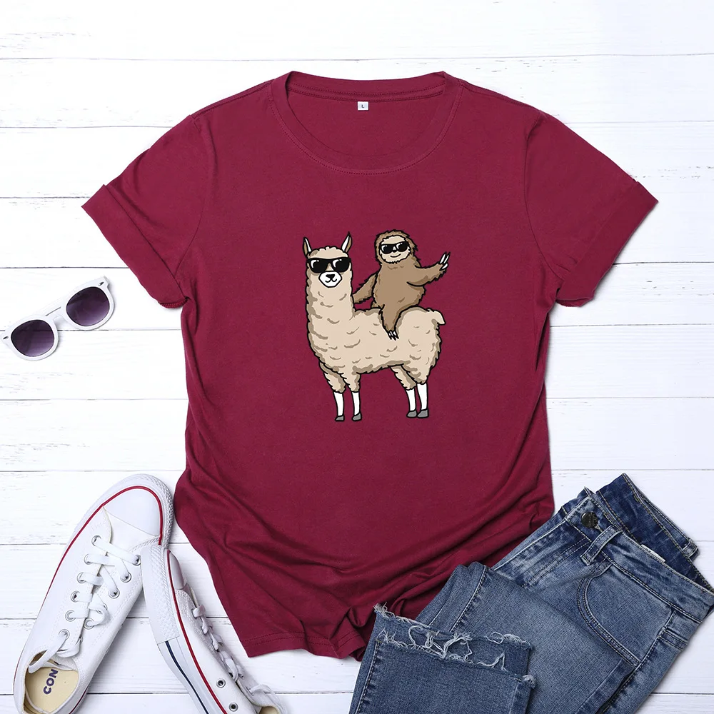 Футболка женская хлопковая с круглым вырезом и коротким рукавом принтом