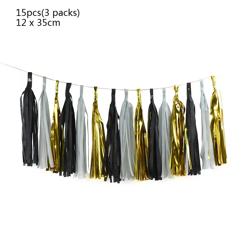 15pcs tassels 2 1 комплект, черный, золотой надувной Гелиевый шар с новогодним праздником, украшение для дня рождения, Детские фольгированные шары, свадебные, рождественские принадлежности - Цвет: 15pcs tassels 2