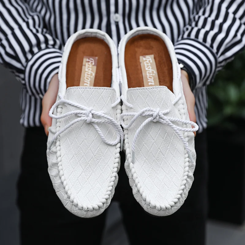 Туфли мужские прогулочные на плоской подошве дышащие лоферы без застежки