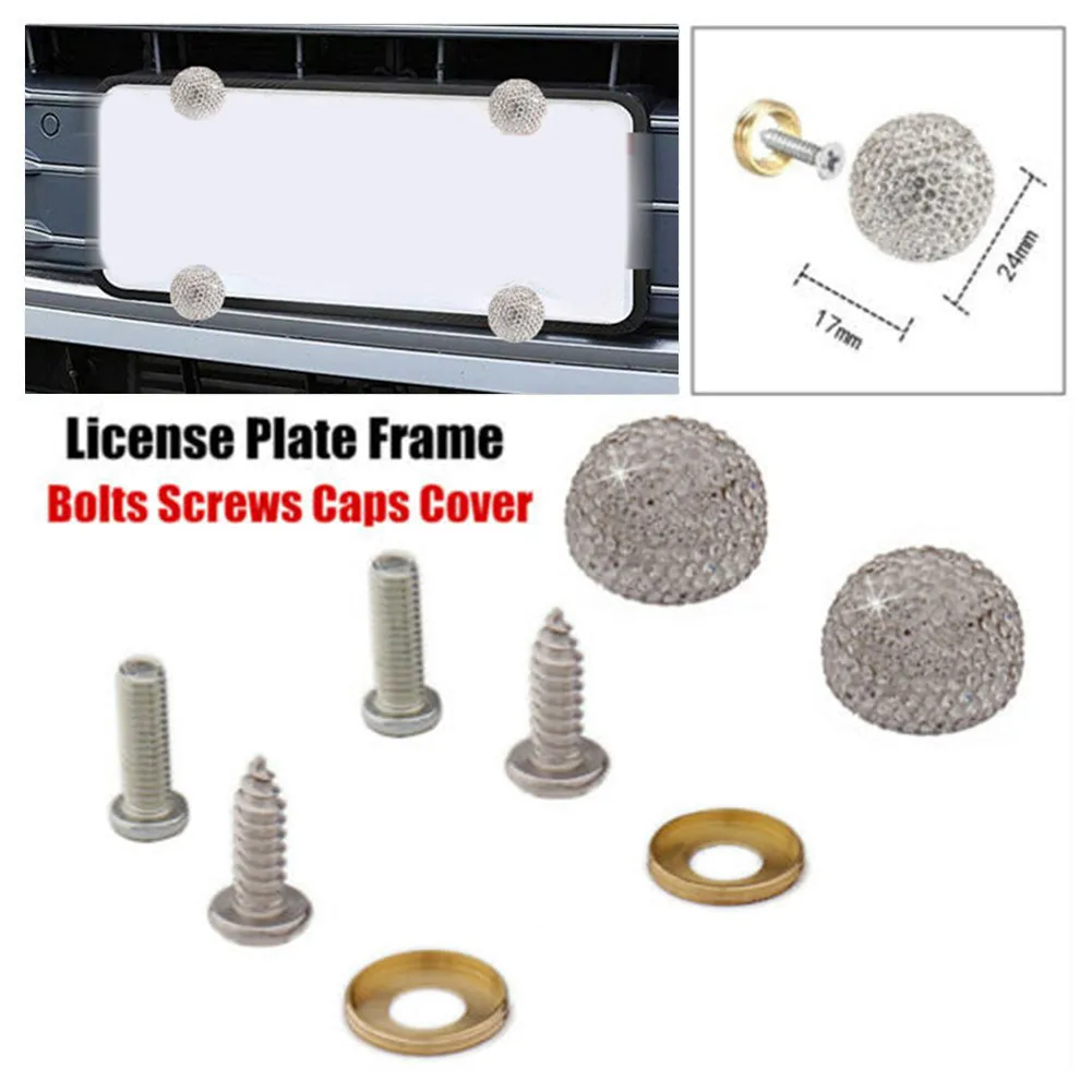 

Universal Car Bling Crystal Covers Screw Bolt Cap License Plate Frame Decor Trim Silver Rhinestone Screw Cap