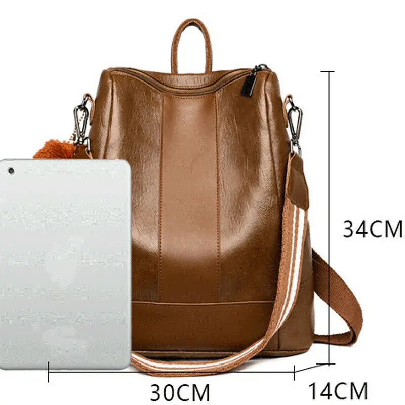 

Soft Leather Tote Shoulder Bag Anti Theft Ladies Stylish Daypack Casual Backpack