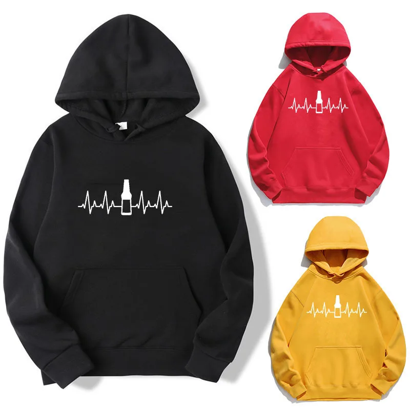 

Women Hoodie Heartbeat Wine Printed Hoodies Women Fleece Long Sleeve Loose Sweatshirt with Hat Girls Pullovers Winter