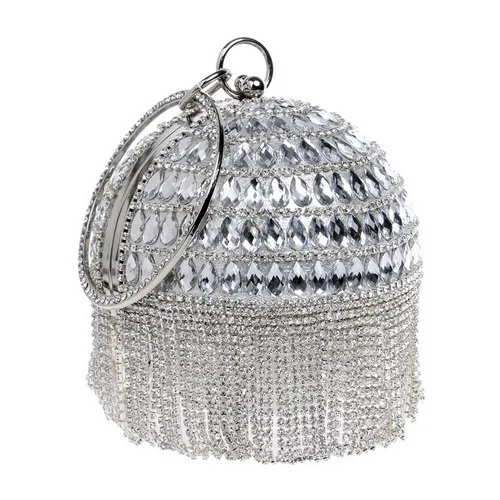 YM1131silver SEKUSA мяч; со стразами; с бахромой Для женщин вечерние металлический расшитая кристаллами сумочка-клатч вечерняя Свадебная вечерняя свадебная сумочка через плечо сумки из натуральной кожи на ремешке клатч - Цвет: YM1131silver