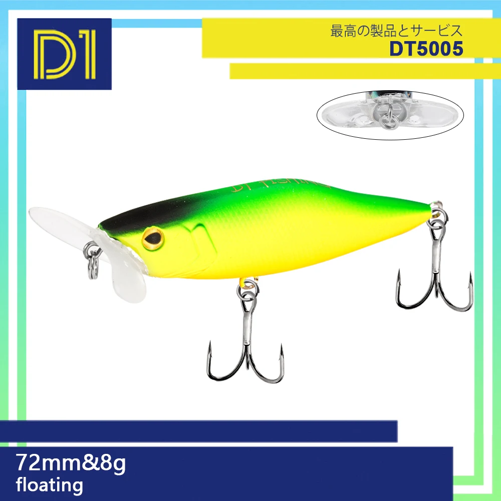 

D1 Crescent Tongue Retaining Water to Lure Fish 72mm 8g wtd Top Water Floating Bait with vmc hook