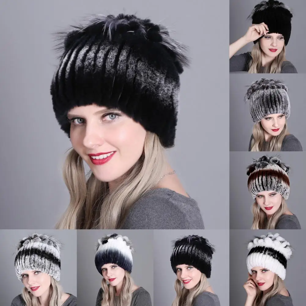 

Hat Women Winter Faux Fur Thickened Hat Outdoor Cold-proof Warm Knitting Beanie