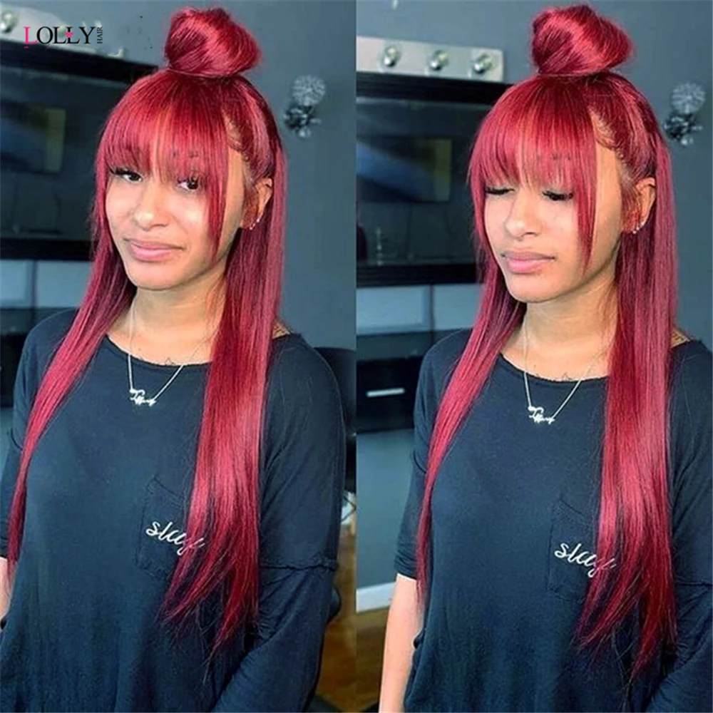 Имбирный оранжевый прямой парик с челкой малайзийские человеческие волосы