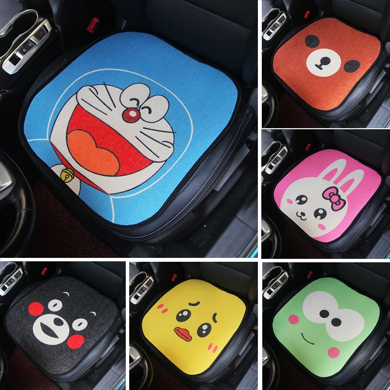 

Cartoon Linen Car Seat Covers Four Seasons General Summer Cool Cushion Car Accessories