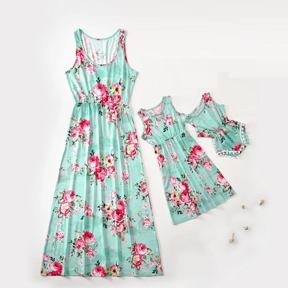 

2021 Summer Mother Daughter Dresses Family Matching Outfits Look Floral Print Dress Mommy and Me Clothes Mom & Baby Girls Dress
