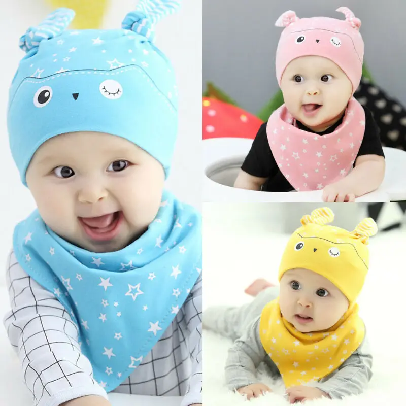Infant Newborn Kids Baby Boy Girl Owl Ears Pom Hat Winter Warm Knit Crochet Beanie Cap Scarf Two Piece Set Cute Lovely | Детская одежда