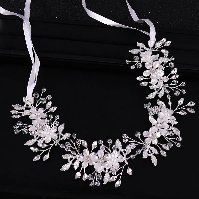 Flower Hair Head Pieces Crystal Wedding Band Bridal Headbands With Ribbon Bride Vine Accessories BN | Украшения и аксессуары
