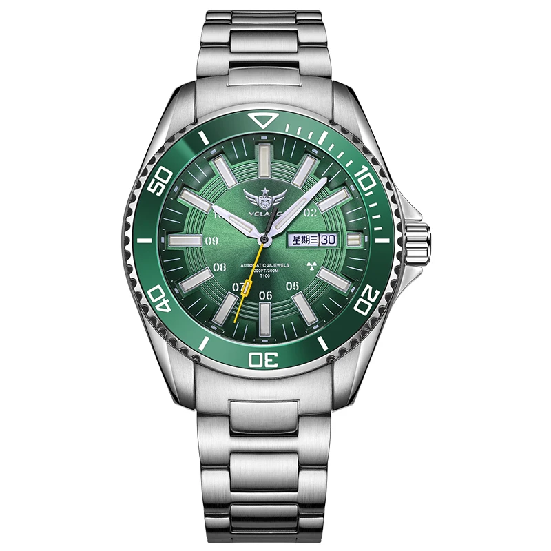 

YELANG Men Automatic Watch Mens Diver Watches T100 Tritium Luminous Wristwatch Water Ghost 300m Waterproof Ceramic Bezel