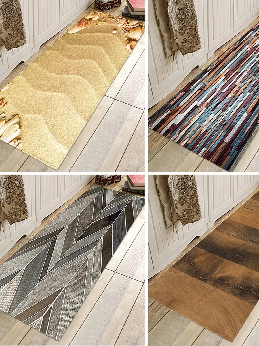 

Flannel Polyester Thicken Fabric Long Kitchen Bath Mat Carpet Geometric 3d Printing Home Hallway Floor Carpet Entrance Doormat