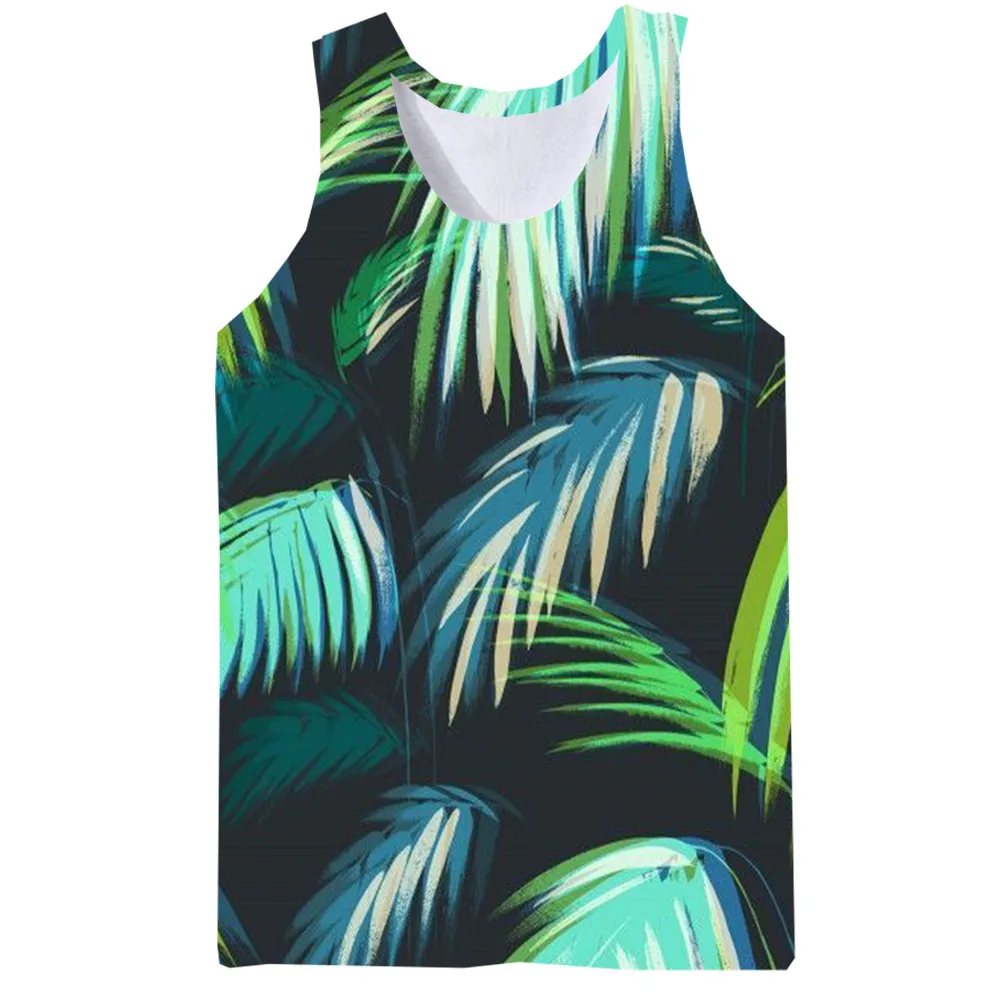 

UNEY Leaves Tank Top Tree Print Sleeveless US Size Casual Sport Gym Vest Shirt Cool Vacation Green Beach Vest Tops
