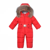 children winter duck down jumpsuit for baby boys girls snowsuit rompers overalls thick warm real fur jacket kids outerwear suit
