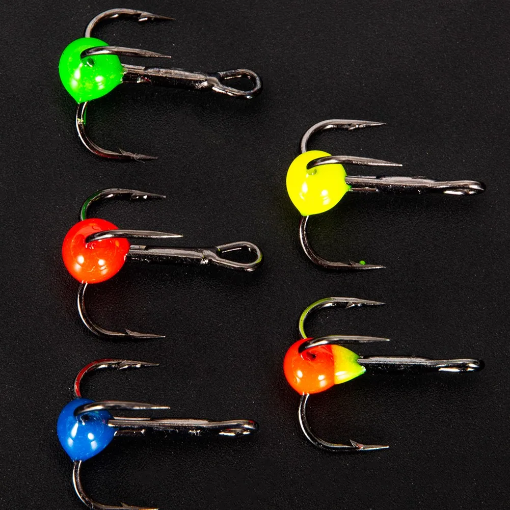 

10pcs/Box Winter Ice Fishing Hook Overturned Barbed Treble Hook With Diamond Eye High Carbon Steel Ice Fishing Hook Fishing Tool