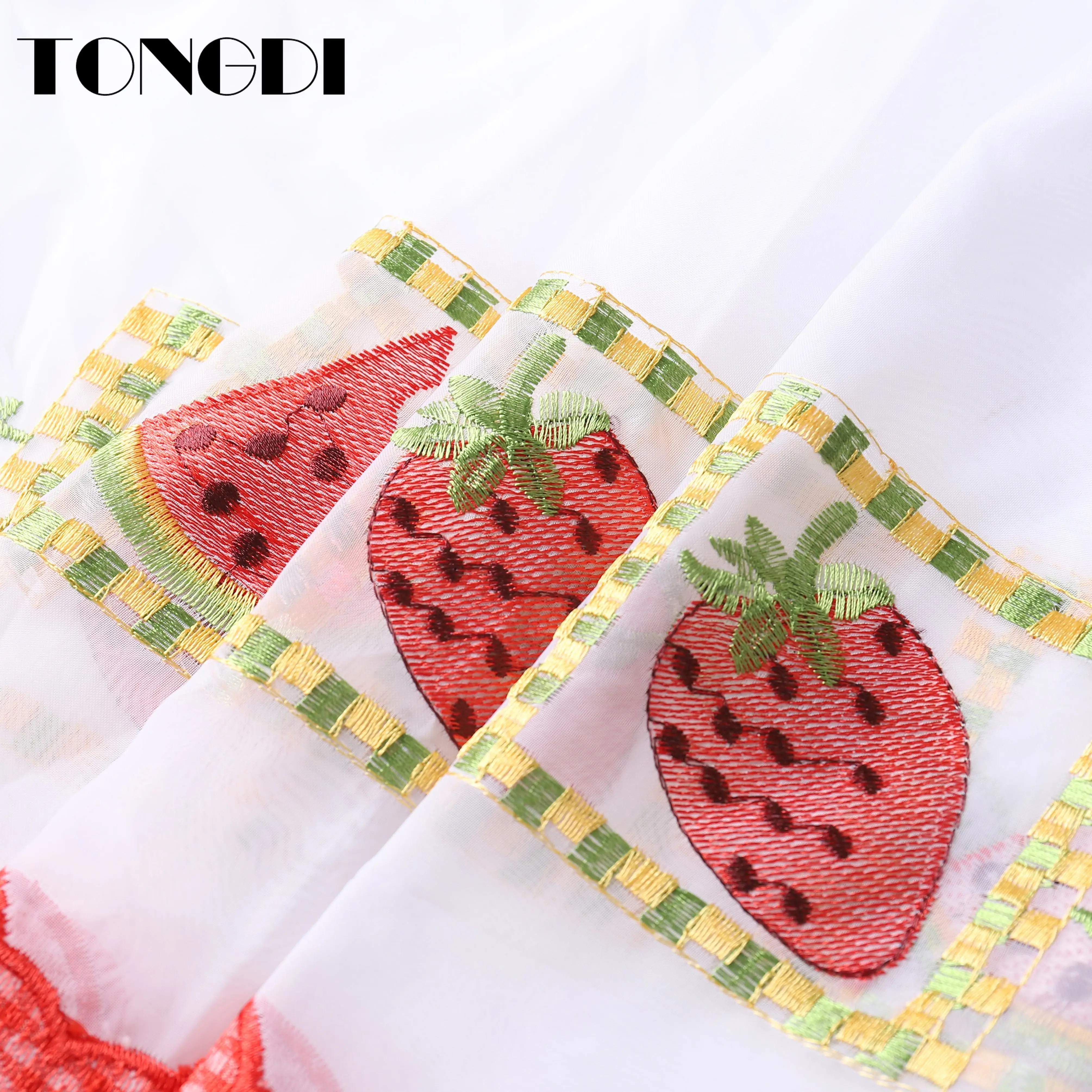 TONGDI кухонная занавеска прозрачные ярусы пасторальное фруктовое кафе вышивка