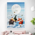 Винтажная картина сюрреализма голубое небо белые облака Художественная печать психоделическая Луна бабочка плакат Настенная картина Декор для комнаты девочки