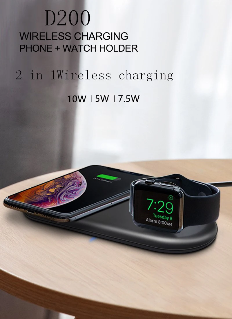 Беспроводное зарядное устройство Qi 2 в 1 для iPhone XS Max iWatch 10 Вт подставка зарядного