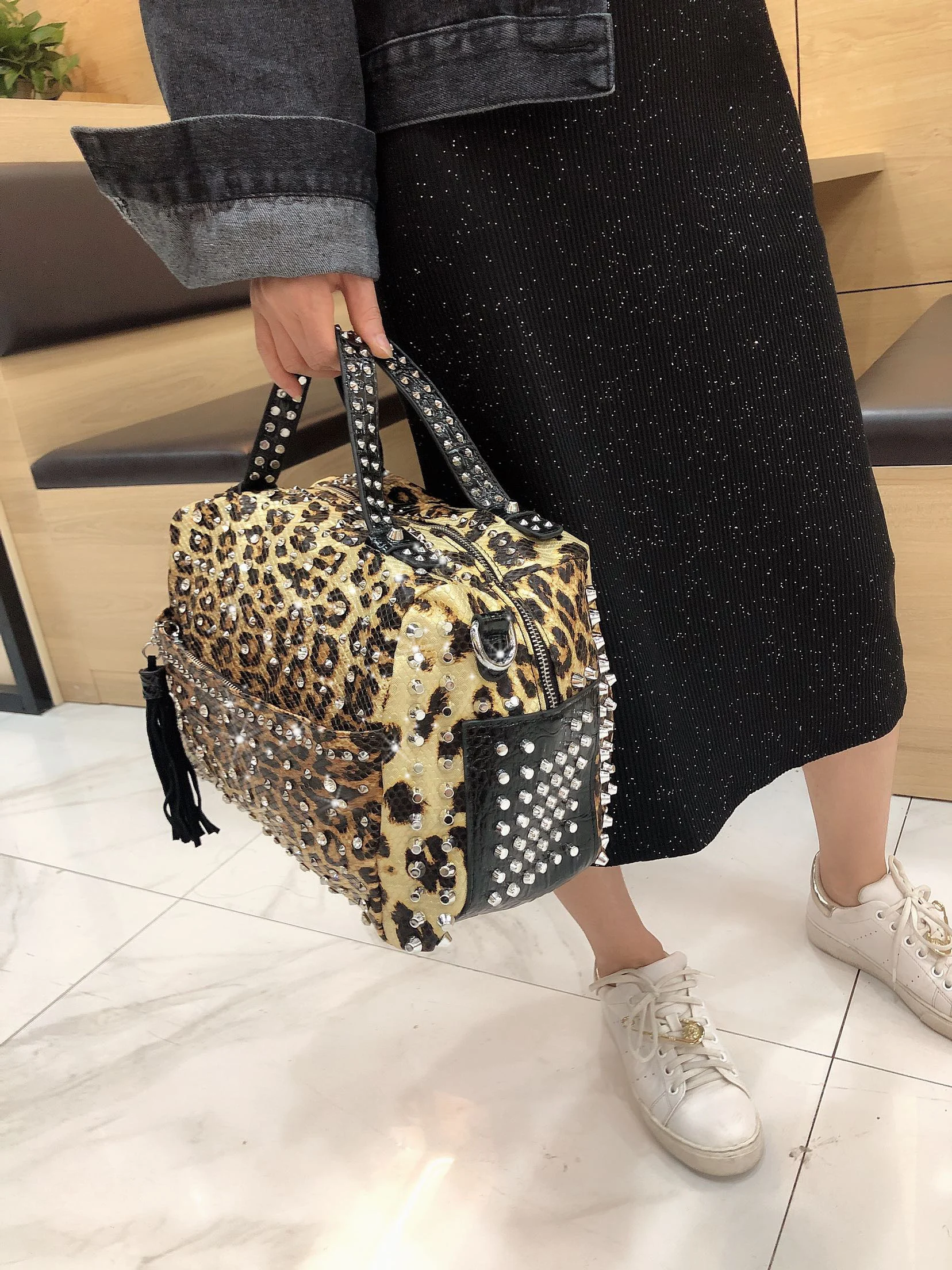 Женская сумка-мессенджер, с леопардовым принтом и заклепками, в стиле ретро от AliExpress RU&CIS NEW