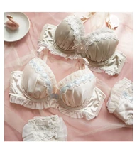 new girls bra set lace satin thin cup gathered with steel ring underwear qualitative sexy and comfortable lingerie with panty