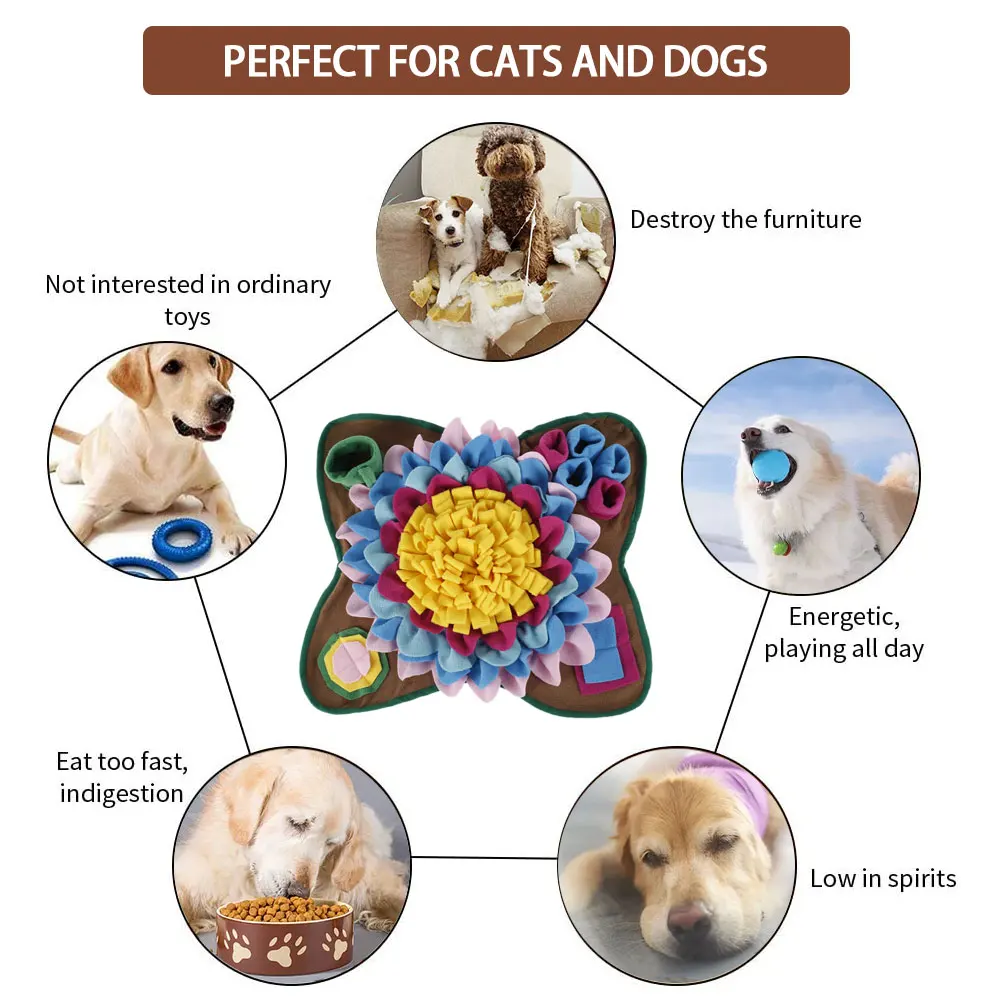 

Dog Snuffle Mat Nose Smell Training Sniffing Pad Dog Puzzle Toy Slow Feeding Bowl Food Dispenser Carpet Washable Pet Supplies