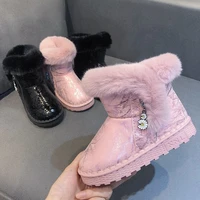 new kids snow boots winter fashion childrens warm plush snow boots girls black pink thick pu leather anti slip snow boots shoes
