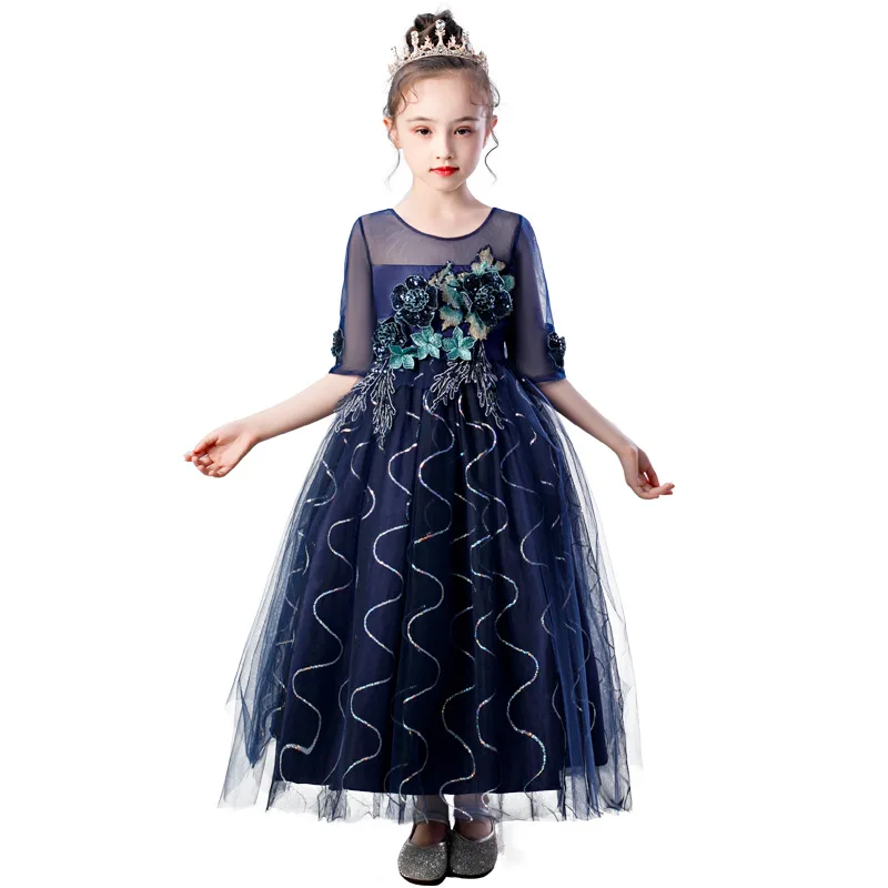 Black Christmas Dresses for Girls Elegant Evening Dress Girl Children Graduation Party Wedding Fancy Kids Maxi Long Gown | Детская