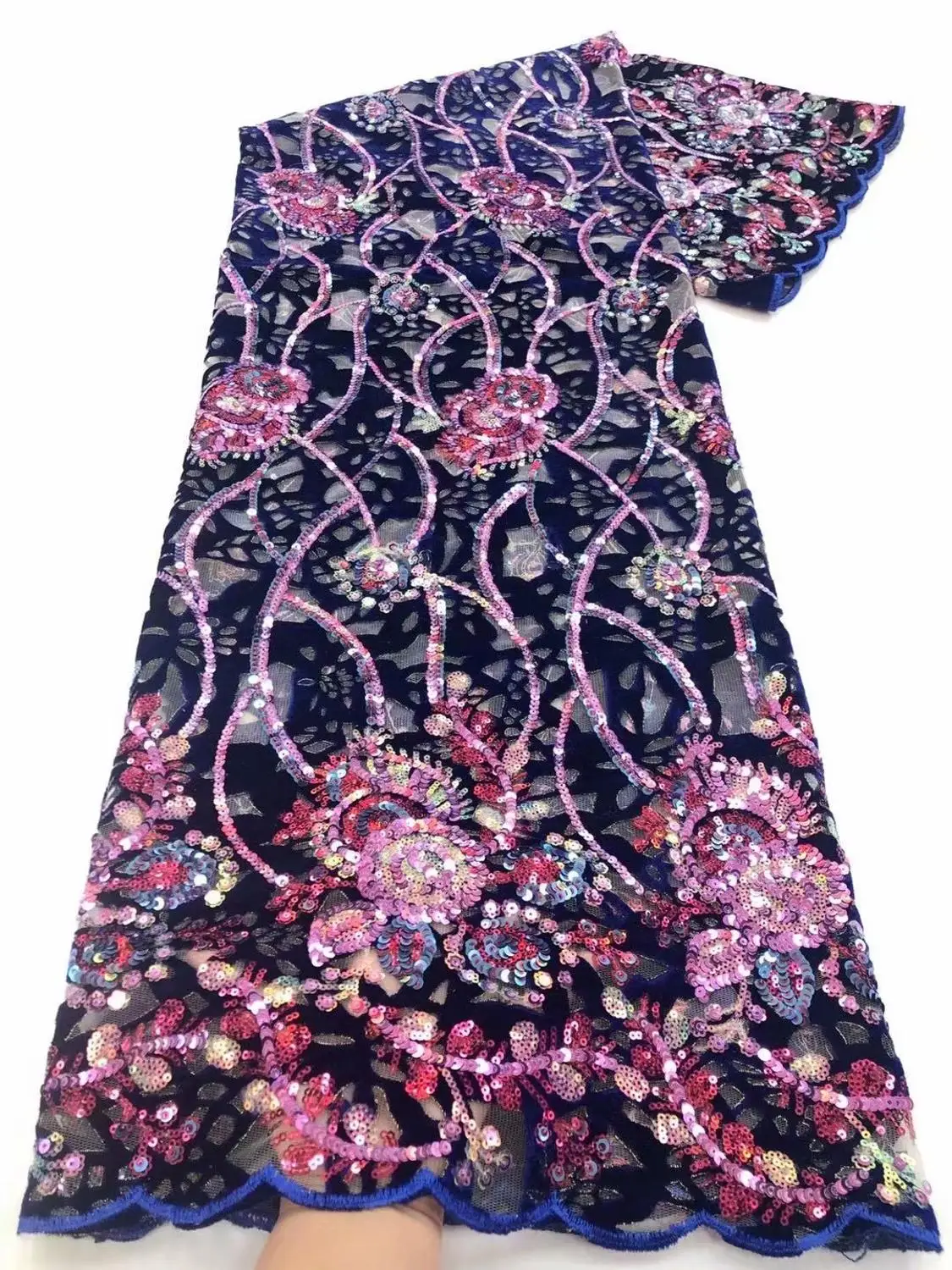 

Лидер продаж, фиолетовая африканская бархатная кружевная ткань, Высококачественная кружевная отделка с блестками, африканская вышивка, се...