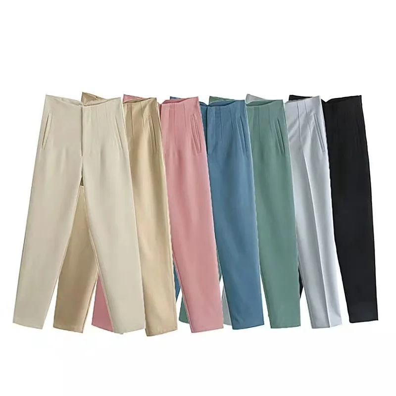 

Office 2021 Professional Plus Women Chic Fashion Office Wear Straight Pants Vintage High Waist Zipper Fly Female Trousers Mujer