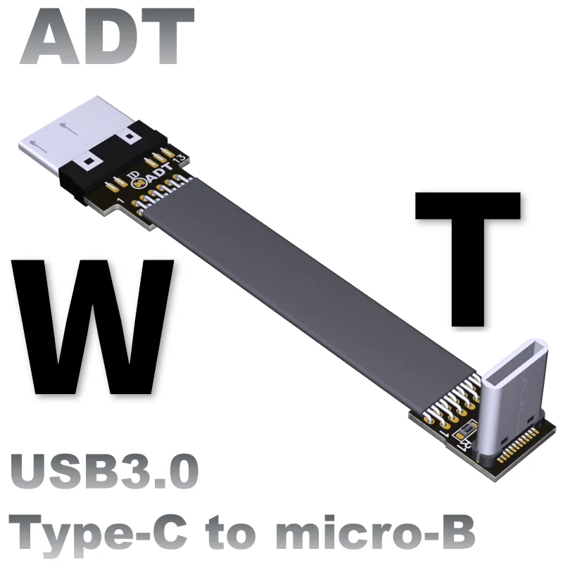 

T-W Aerial Shield USB 3.1 Type C to USB 3.0 Micro B Flat Ribbon Cable FFC FPV Male to female Foldable axial elbow Cable Angled