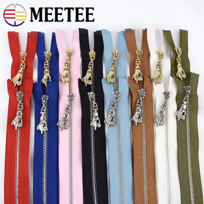 

Meetee 2pcs Close-End 20/30cm Open-End 40-70cm 3# Metal Zipper Gold Silver Tooth Zip for Jacket Coat DIY Grament Sew Accessories