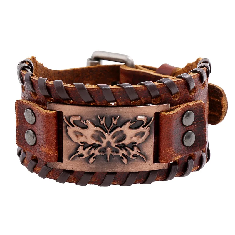 

New Vintage Religious Viking Bracelet Butterfly Bracelet Men's Wide Leather Strap Bracelet Bracelet Totem Jewelry
