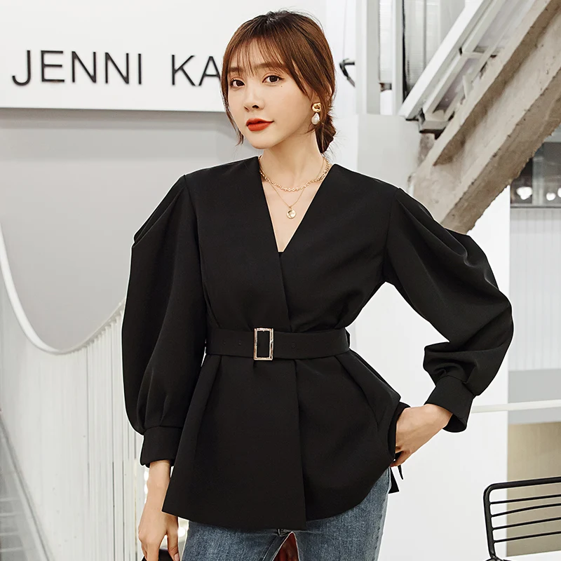 YIGELILA весенние черные пальто высокого качества с v-образным вырезом